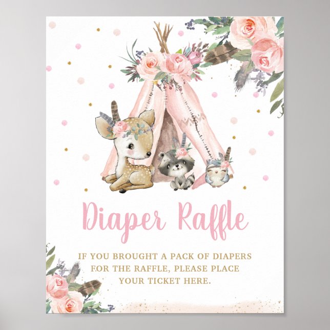 Waldtiere Tribal Boho Floral Diaper Raffel Poster (Vorne)