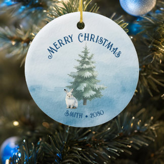 Waldtiere und Arktis Hare Blauer Weihnachten Keramik Ornament