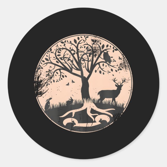 Waldtiere und Bäume Runder Aufkleber (Vorderseite)