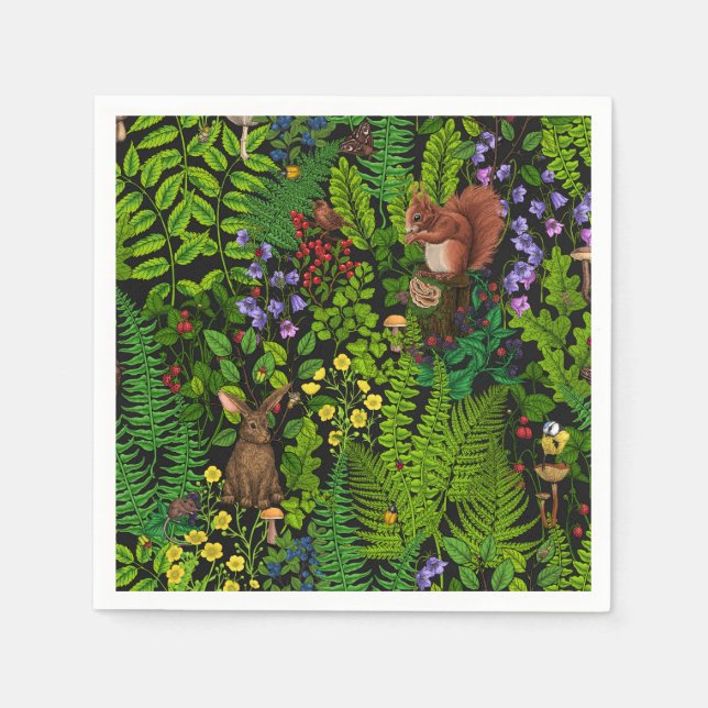 Waldtiere und Pflanze Serviette (Vorderseite)