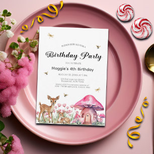 Waldtiere und Pilze aus der Fee 4. Geburtstag Einladung