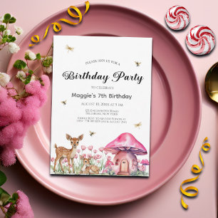 Waldtiere und Pilze aus der Fee 7. Geburtstag Einladung