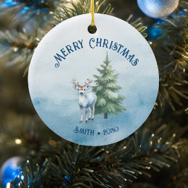 Waldtiere und Rentier Blauer Weihnachten Keramik Ornament