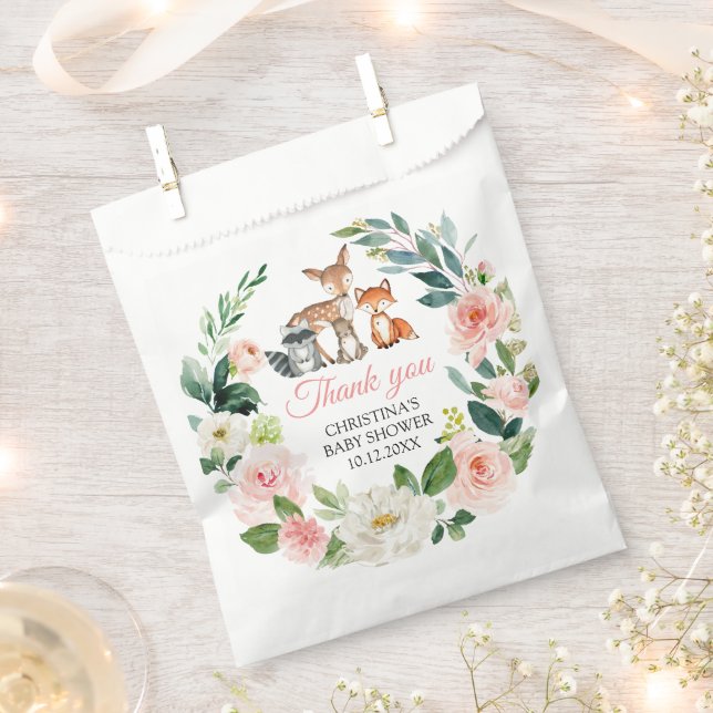 Waldtiere und rosa Blume Dusche Beutel Geschenktütchen (Ausgeschnitten)