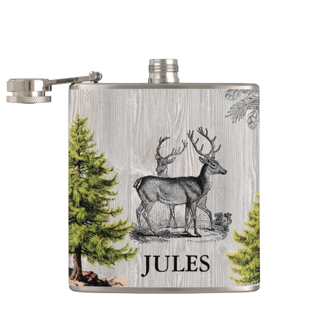 Waldtiere Vintage rustikale Personalisierte Flasch Flachmann (Geöffnet)