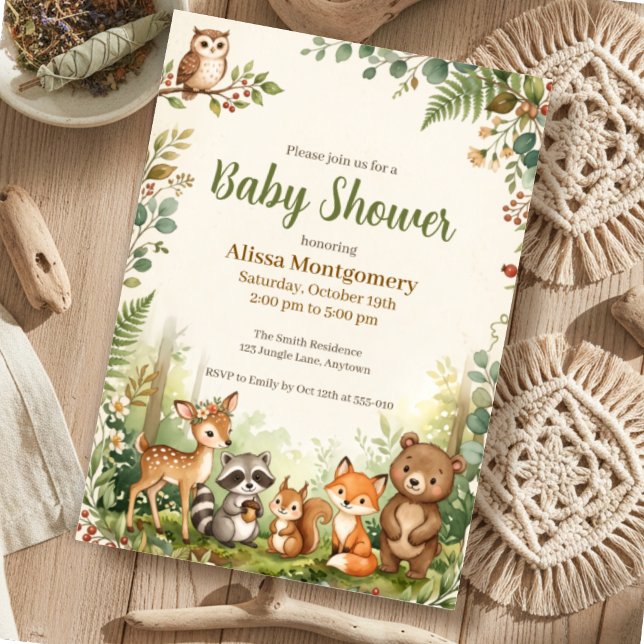 Waldtiere Wald Baby Shower  Einladung (Von Creator hochgeladen)