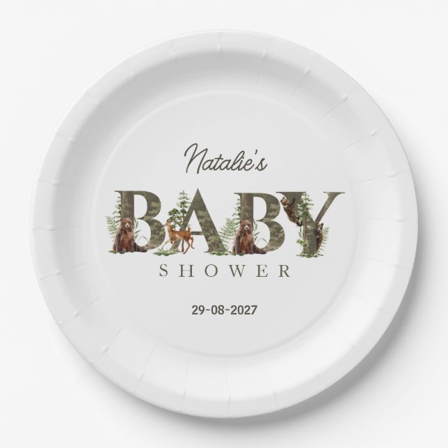 Waldtiere Wald Baby Shower Pappteller (Vorderseite)