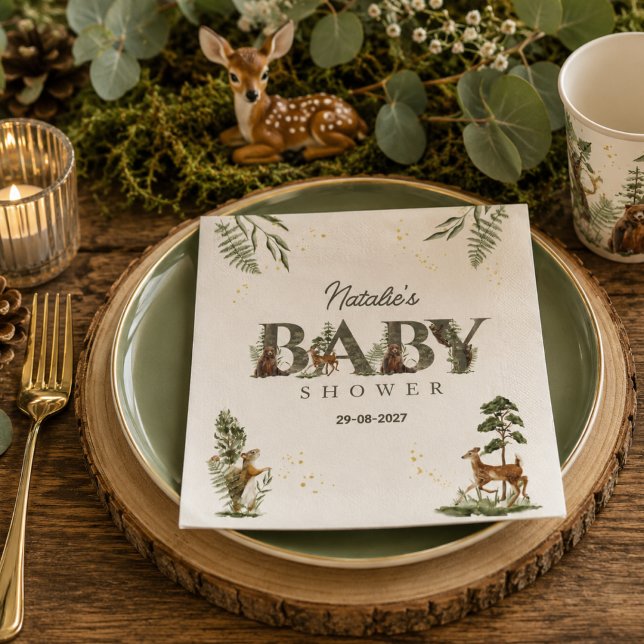 Waldtiere Wald Baby Shower Serviette (baby shower napkins watercolor cute animals woodland gender neutral forest whimsical greenery)