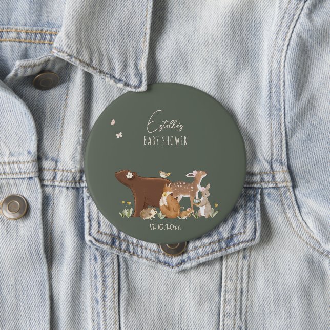 Waldtiere Wald Freunde Baby Shower Button (Beispiel)