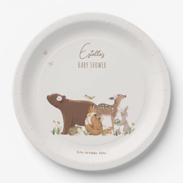 Waldtiere Wald Freunde Baby Shower Pappteller (Vorderseite)