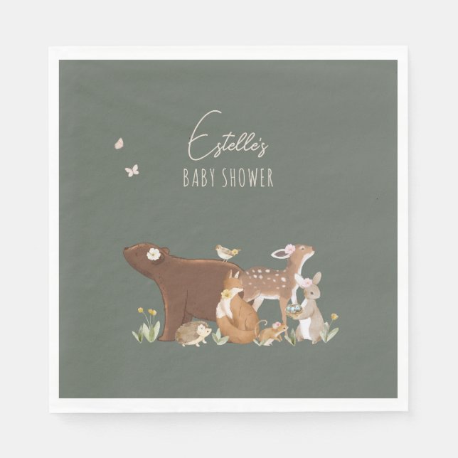 Waldtiere Wald Freunde Baby Shower Serviette (Vorderseite)