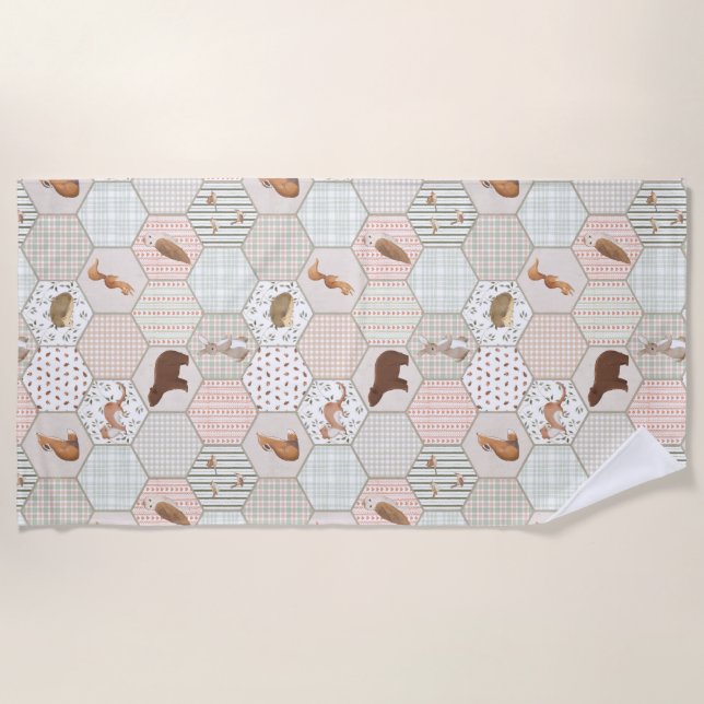 Waldtiere Wald Patchwork Baby Shower Geschenk Strandtuch (Vorderseite)