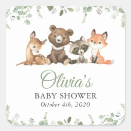 Waldtiere, Wald, Wild One, Babydusche Quadratischer Aufkleber