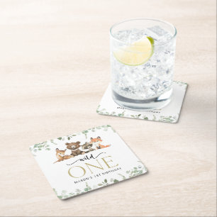 Waldtiere, Wald, Wild One, erster Geburtstag Rechteckiger Pappuntersetzer