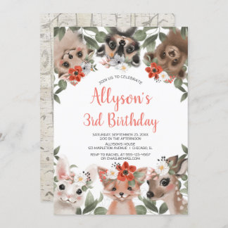 Waldtiere Waldfreunde Mädchen Geburtstag Einladung