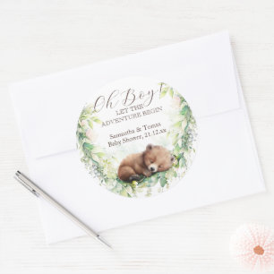 Waldtiere Waldgrün Baby Boy Dusche Runder Aufkleber