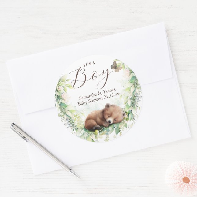 Waldtiere Waldgrün Baby Boy Dusche Runder Aufkleber (Umschlag)