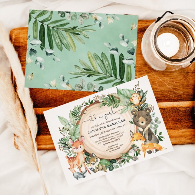 Waldtiere Waldgrün Mädchen Kinderdusche Einladung (Von Creator hochgeladen)