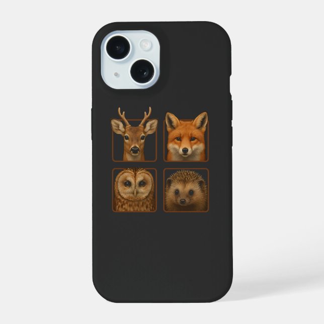 Waldtiere Waldtiere Hirsch Fuchs Eule Hed iPhone 15 Hülle (Rückseite)