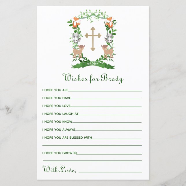 Waldtiere Wappen Taufen Wünsche für Baby (Vorderseite)