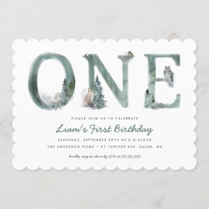 Waldtiere Wasserfarbe 1. Geburtstag Party Einladung