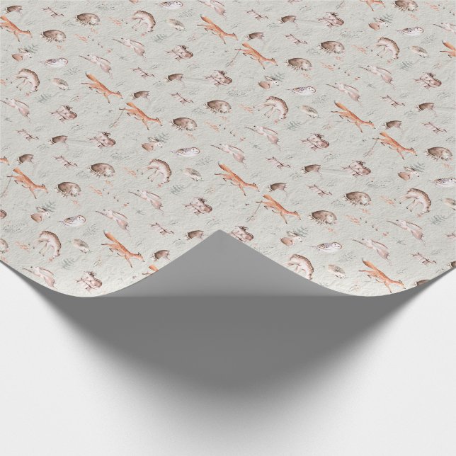 Waldtiere Wasserfarbe Skandinavien Geschenkpapier (Ecke)