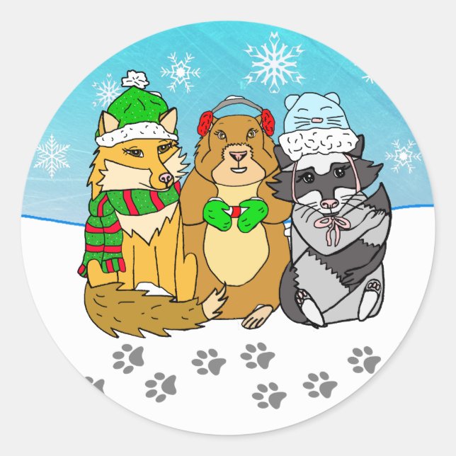 Waldtiere Weihnachten Runder Aufkleber (Vorderseite)