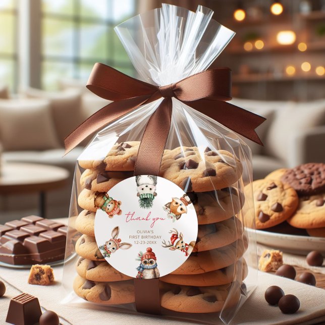 Waldtiere Weihnachten Winter Geburtstag Runder Aufkleber (Von Creator hochgeladen)