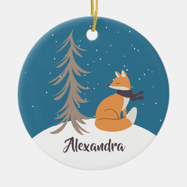 Waldtiere Weihnachtsfox Keramik Ornament (Vorne)