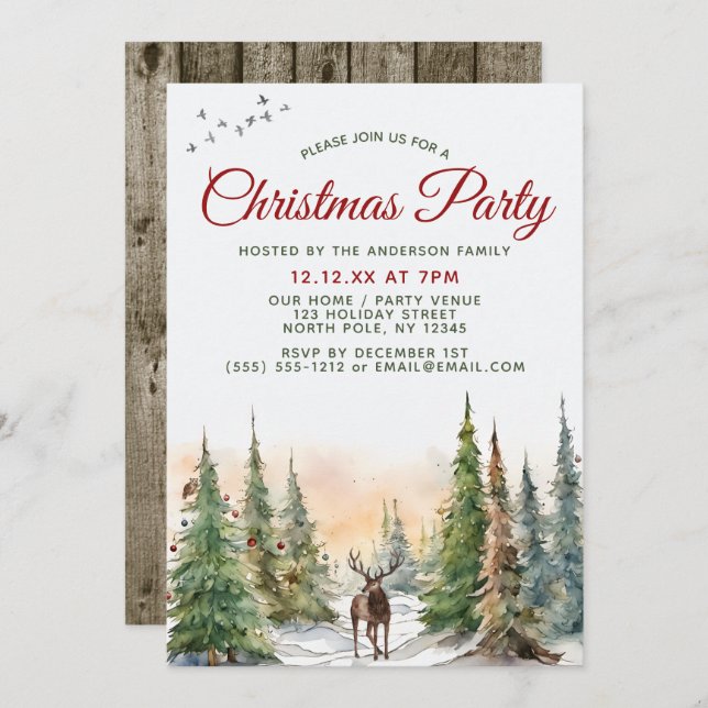 Waldtiere Weihnachtsgebäck Party Einladung (Vorne/Hinten)