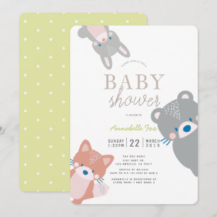 Waldtiere Weißgeschlechtsneutrale Babydusche Einladung