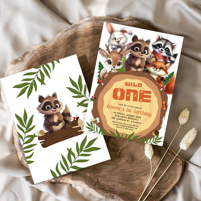 Waldtiere Wild ein Kindergeburtstag Einladung (Woodland Animals Wild One Kids Birthday Invitation)