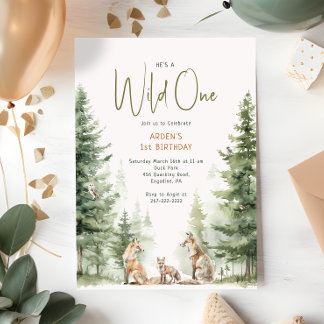Waldtiere "Wild One" Kindergeburtstag Einladung