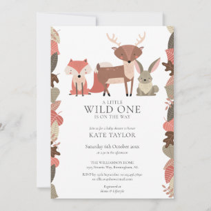 Waldtiere Wild One Neutrale Babyparty Einladung