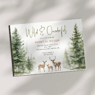 Waldtiere "Wild & Onederful"-Kindergeburtstag Einladung