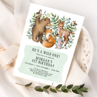 Waldtiere Wildtiere eines Geburtstags Junge Einladung