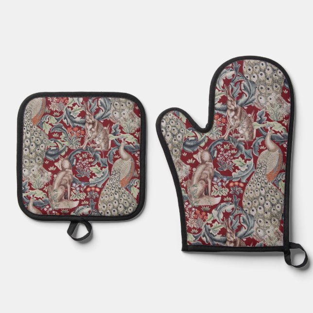 Waldtiere, William Morris Ofenhandschuh & Topflappen-Set (Vorderseite)