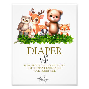 Waldtiere Windel-Raffle-Schild Fotodruck