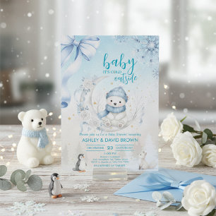 Waldtiere Winter Bär Schneeflocke Babyparty Einladung