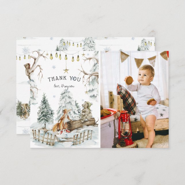 Waldtiere Winter Geburtstag Danke (Vorne/Hinten)