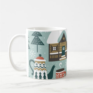 Waldtiere: Winter nahtloses Vintage-Muster. Kaffeetasse