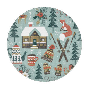 Waldtiere: Winter nahtloses Vintage-Muster. Schneidebrett