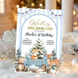 Waldtiere Winter Onederland Erster Geburtstag Einladung
