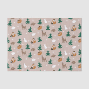 Waldtiere Winter Pattern Pine Tree Schnee Seidenpapier
