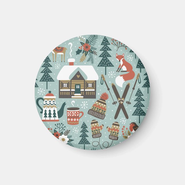 Waldtiere: Winter Vintag nahtlos. Magnet (Vorne)