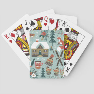 Waldtiere: Winter-Vintage-Nahtlos. Spielkarten