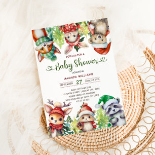 Waldtiere Winter Weihnachten Baby Shower Einladung