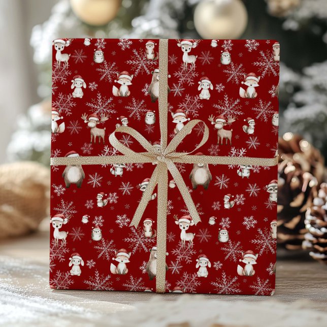 Waldtiere Winter Wonderland Decoupage Red Geschenkpapier (Von Creator hochgeladen)