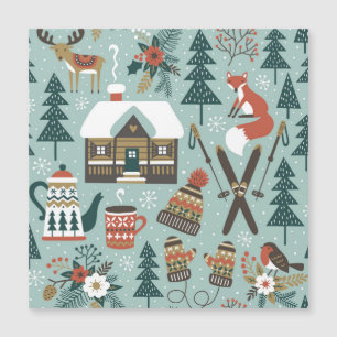 Waldtiere: Winterliche nahtlose Vintage-Struktur. Magnetkarte