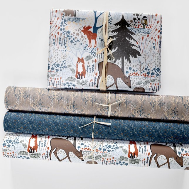 Waldtiere Winterwald Geschenkpapier Set (Winter Woods Wrapping Paper Sheets from Jenn's Emporium)